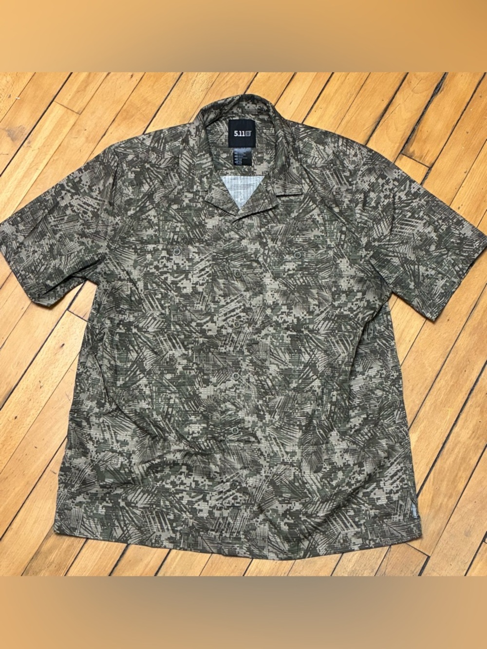 5.11 Tactical Men's Short Sleeve Button-Down Shirt - Olive and Gray Camo